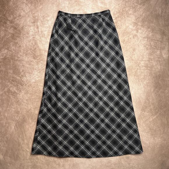 Vintage 90s Eddie Bauer Plaid Maxi Skirt Gray Dark Academia Uniform Grunge - Picture 1 of 5